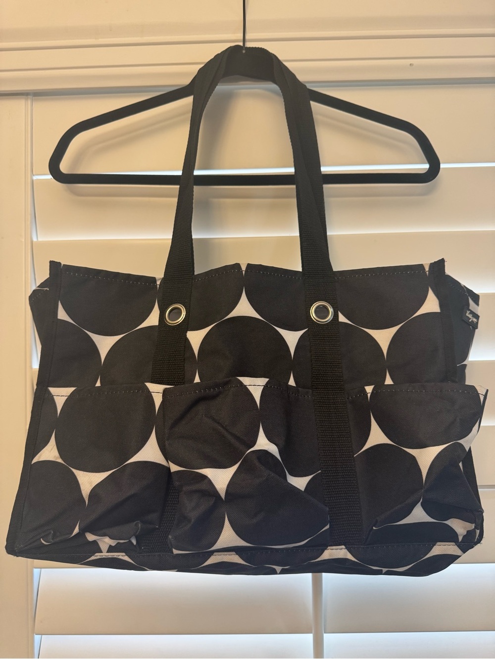 Thirty-One Black & White Circle Utility Tote / Organizer Bag